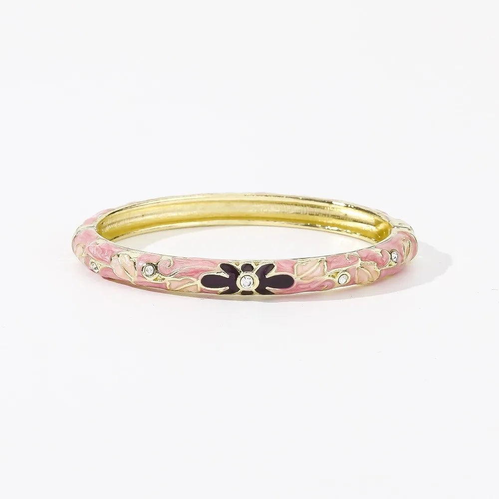 Enamel Cloisonné Bangle – Vintage Chinese Flower Bracelet Enamel Bangle PLUSH Pink Purple