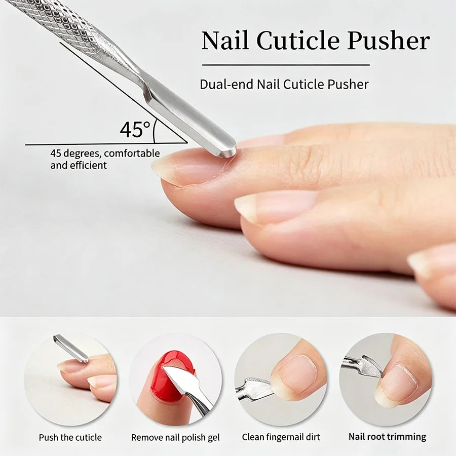 2-Pc Stainless Steel Nail Cuticle Scissors & Push Tool Set Nail Cuticle Tool Set PLUSH