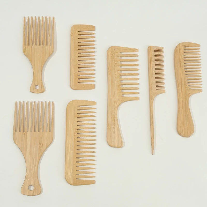 Natural Bamboo & Wood Handmade Combs – Wide & Fine Teeth Set Wood Hair Comb PLUSH