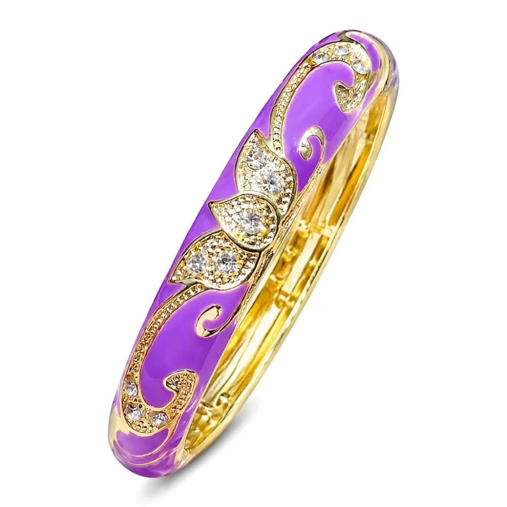 Cloisonné Crown Bangle – Vintage Bohemian Gold-Tone Bracelet Enamel Bangle Bracelet PLUSH