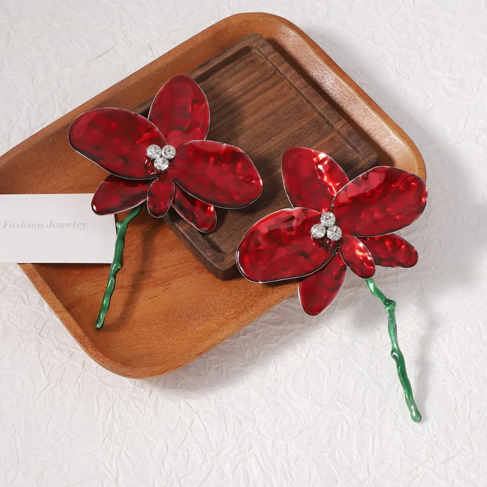 Vintage Enamel Flower Dangle Earrings – Bold Statement Jewelry Dangle Earrings PLUSH