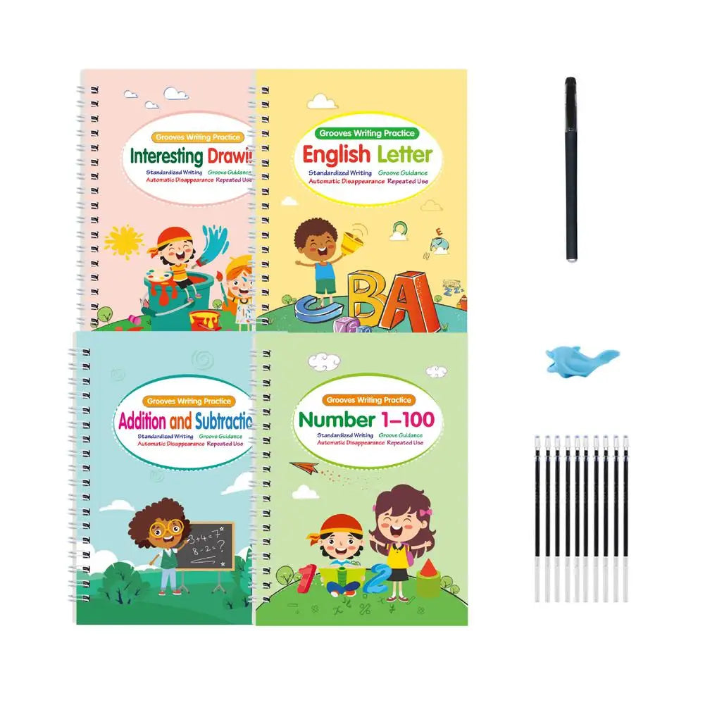 4-in-1 Magic Practice Copybook Set for Kids Ages 3–6 Kids Writing Workbook PLUSH A