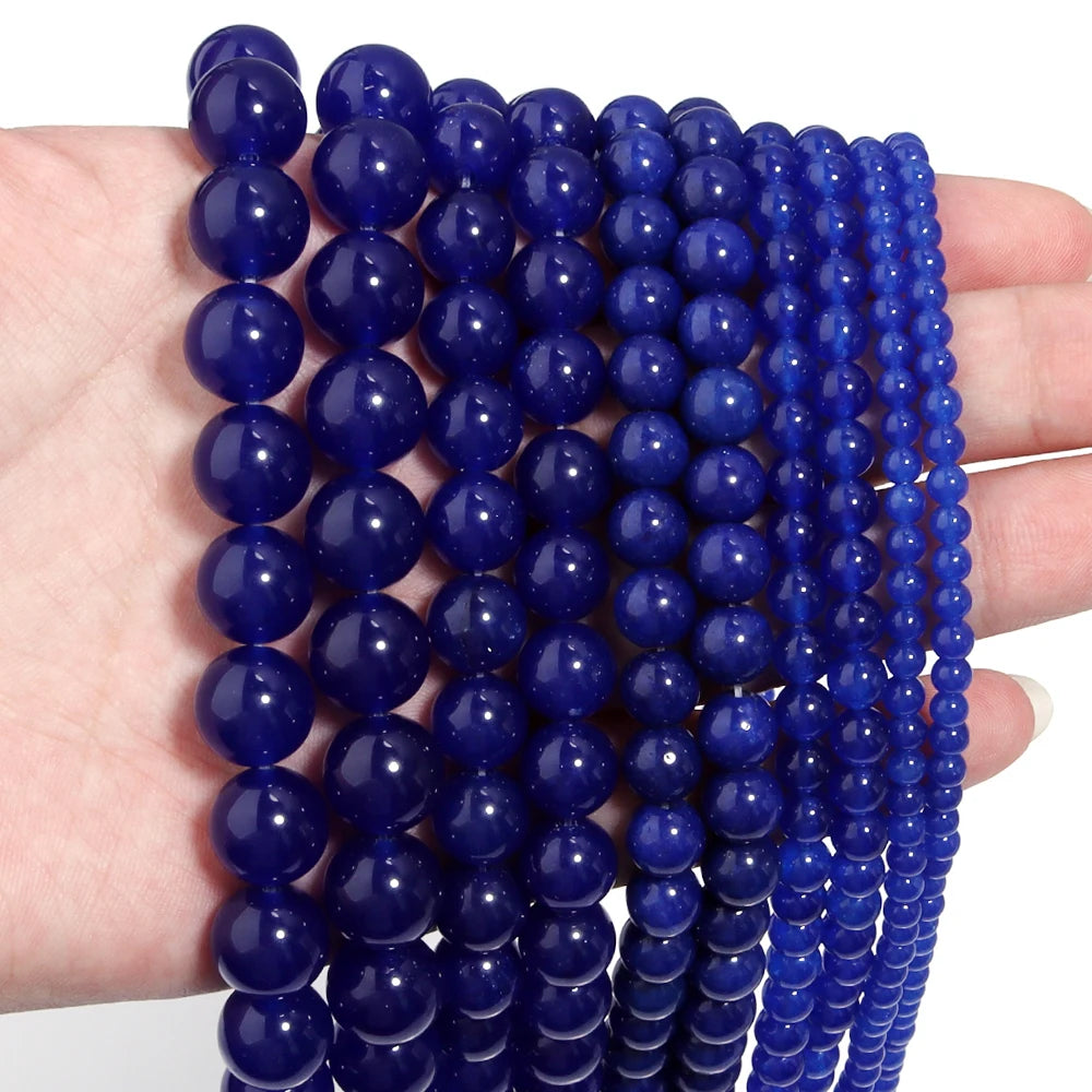 Dark Blue Chalcedony Round Stone Beads 4–12mm | DIY Jewelry Natural Stone Beads PLUSH
