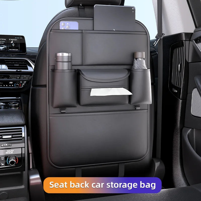 Luxury Faux Leather Car Seat Organizer – Multi-Pocket Black Car Seat Organizer PLUSH Black