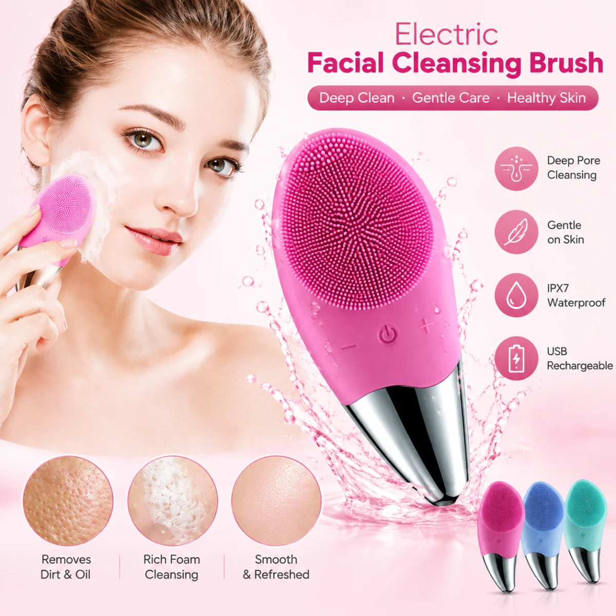 Sonic Electric Face Cleansing Brush & Skin Massager Facial Cleansing Brush PLUSH