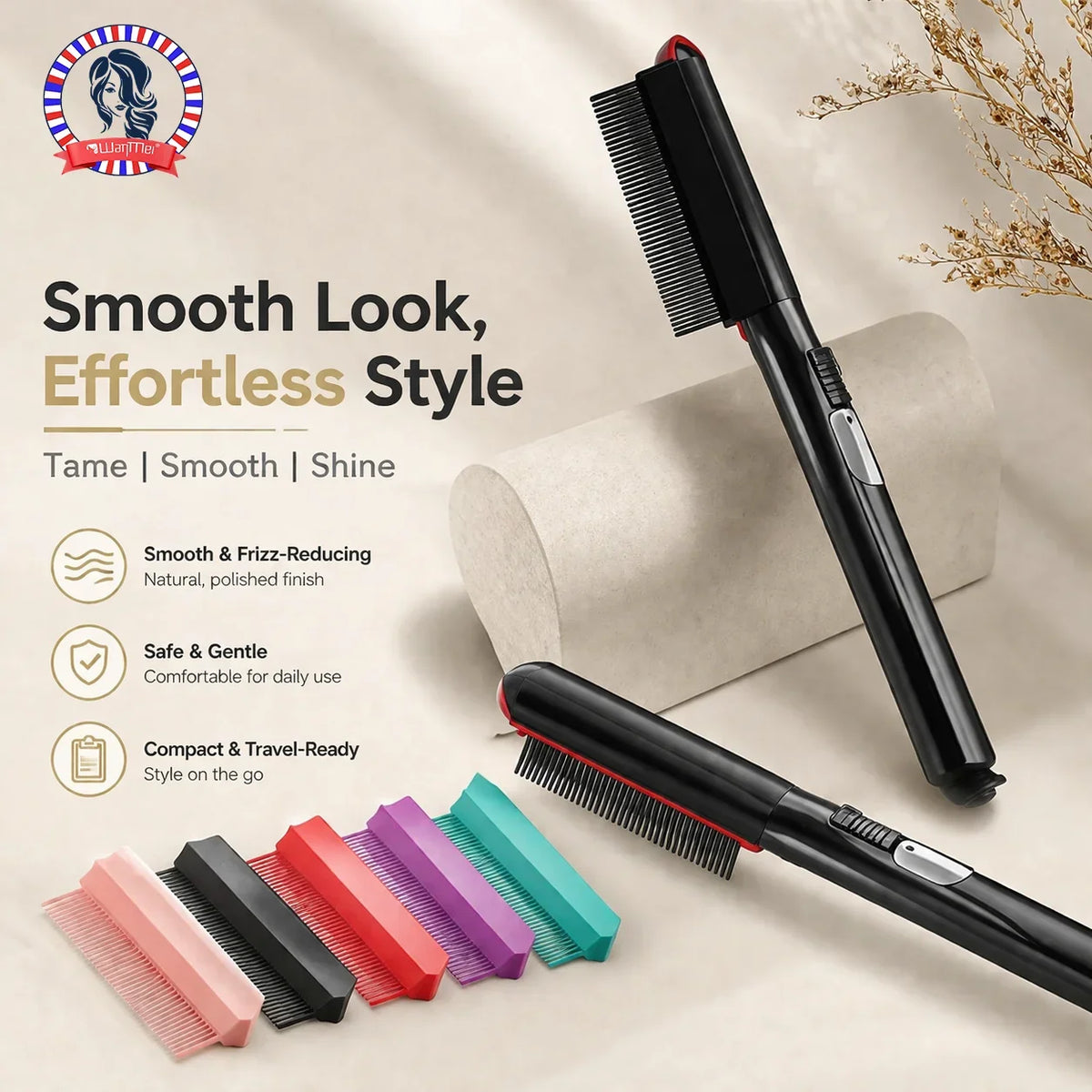 WANMEI Electric Hot Comb Straightener – Anti-Scald Natural Hair Electric Hot Comb PLUSH