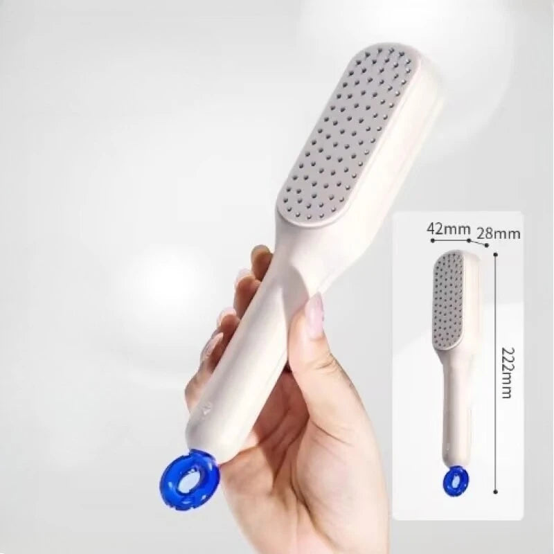 Self-Cleaning Anti-Static Massage Hair Comb | Retractable Brush Massage Hair Comb PLUSH White
