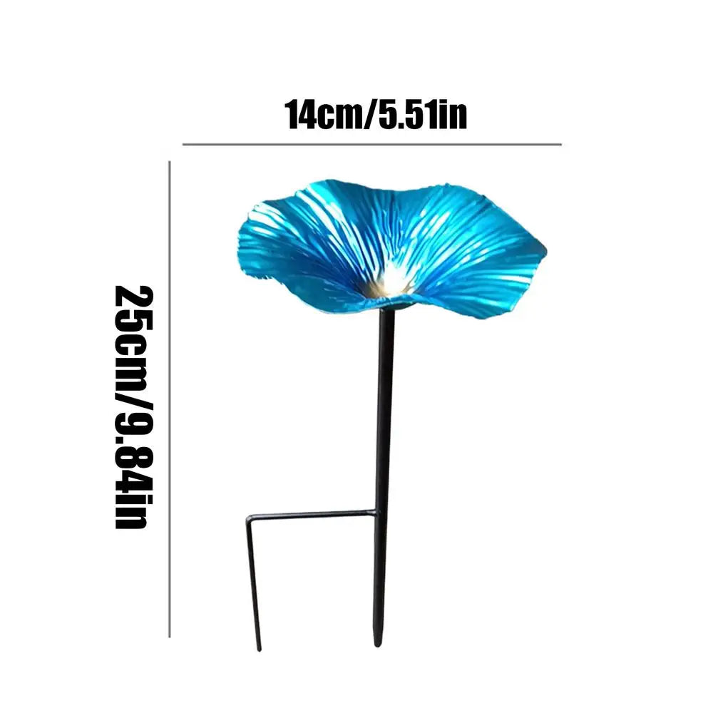 Outdoor Bird Bath Bowl with Garden Stake | Floral Yard Decor Garden Bird Bath PLUSH Blue