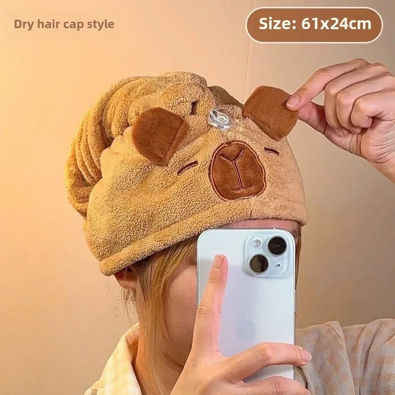 Capybara Hair Towel Wrap – Quick Dry Coral Fleece Turban Hair Towel Wrap PLUSH