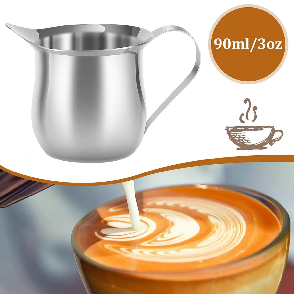 Stainless Steel Mini Creamer Pitcher 90ml – Espresso Milk Jug Creamer Pitcher PLUSH