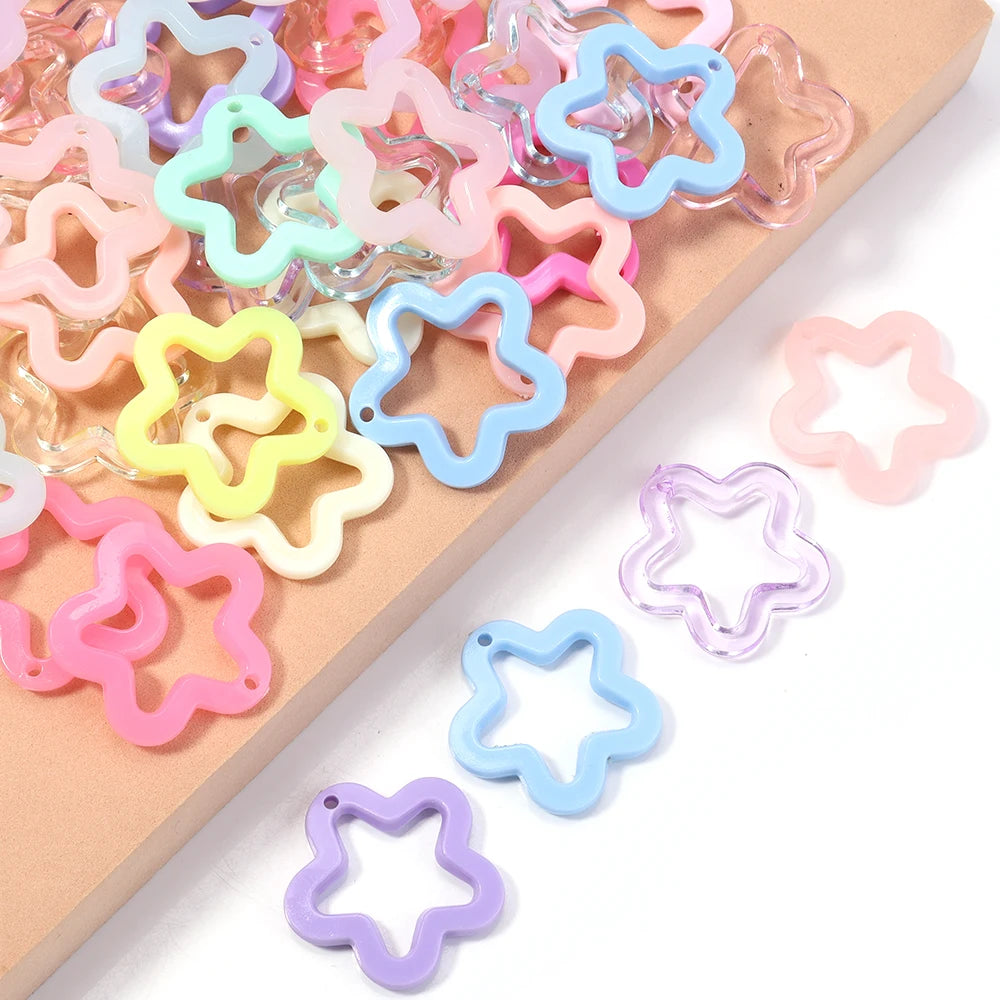 30-60pcs Star & Flower Acrylic Charm Beads for DIY Jewelry Acrylic Charm Beads PLUSH
