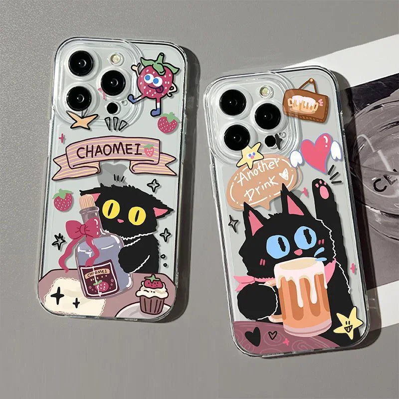 Funny Black Cat Clear iPhone Case – Cute Cartoon Cover Clear Phone Case PLUSH