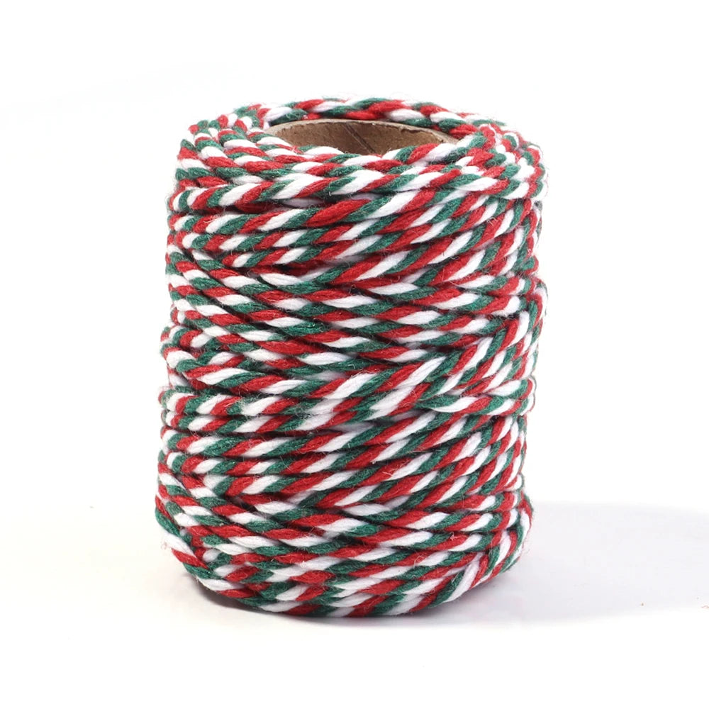 20m Gold Colorful Braided Cotton Cord – DIY Crafts & Gift Wrap Braided Craft Cord PLUSH red green white 2mm