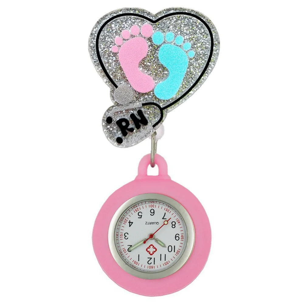 Cartoon Clip-On Nurse Fob Watch | Retractable Silicone Badge Reel Clip-On Fob Watch PLUSH L