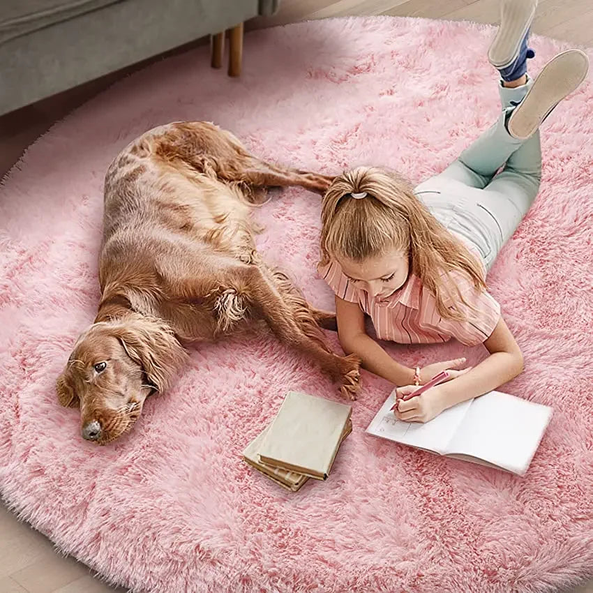 Super Soft Round Plush Rug – Fluffy Thick Pile Floor Mat Plush Area Rug PLUSH