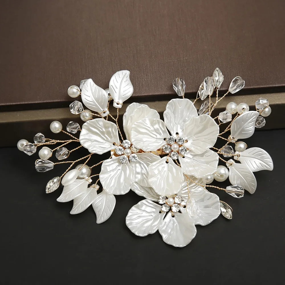 Crystal Pearl Flower Bridal Hairpin – Handmade Wedding Hair Clip Bridal Hair Clip PLUSH Gold