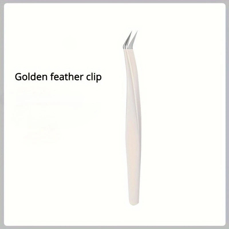 Ouriner Precision Eyelash & Brow Tweezers – Stainless Steel Eyelash Tweezers PLUSH Golden Feather Clip