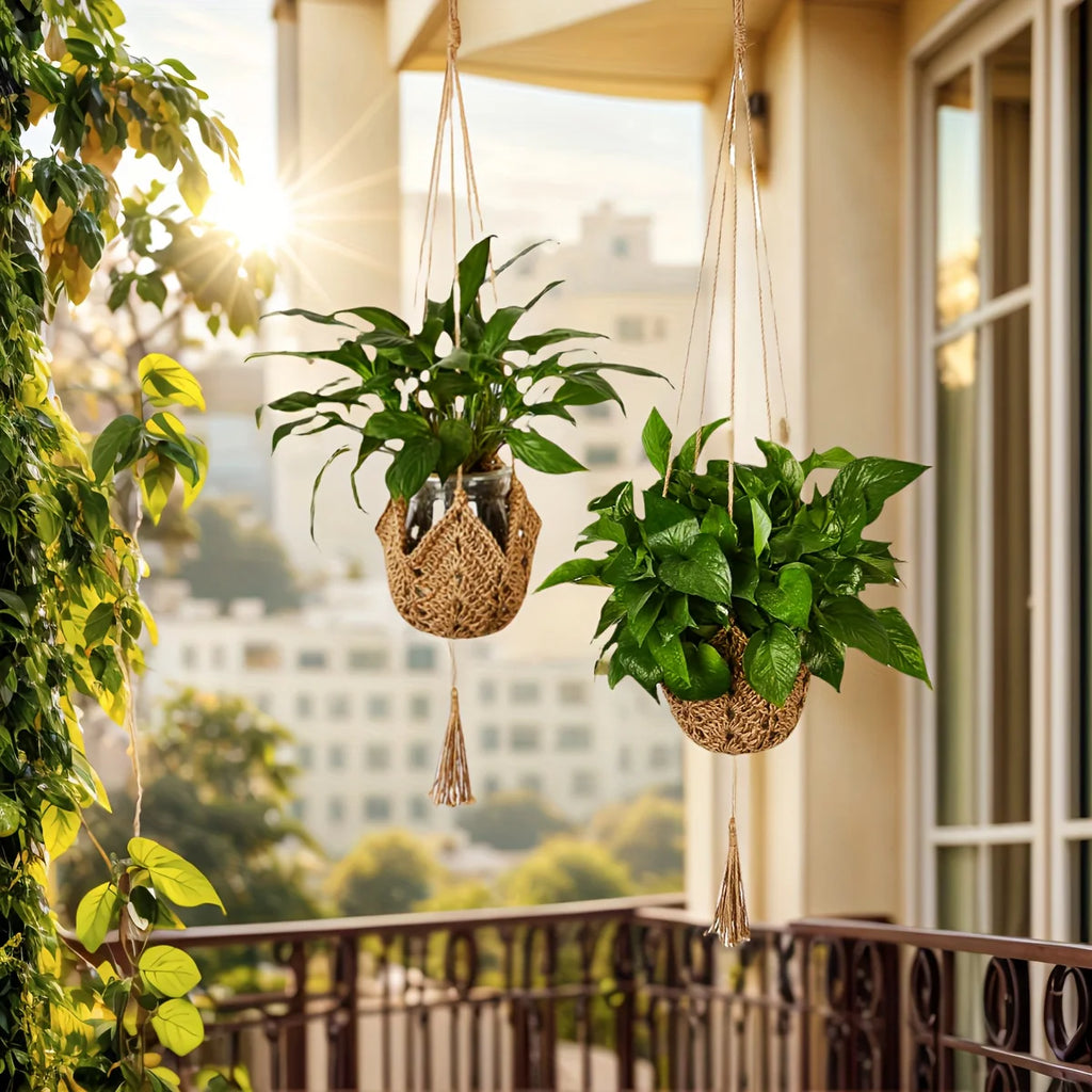 Boho Macrame Jute Hanging Planter Basket – 3 to 12 Inch Pots Hanging Planter Basket PLUSH