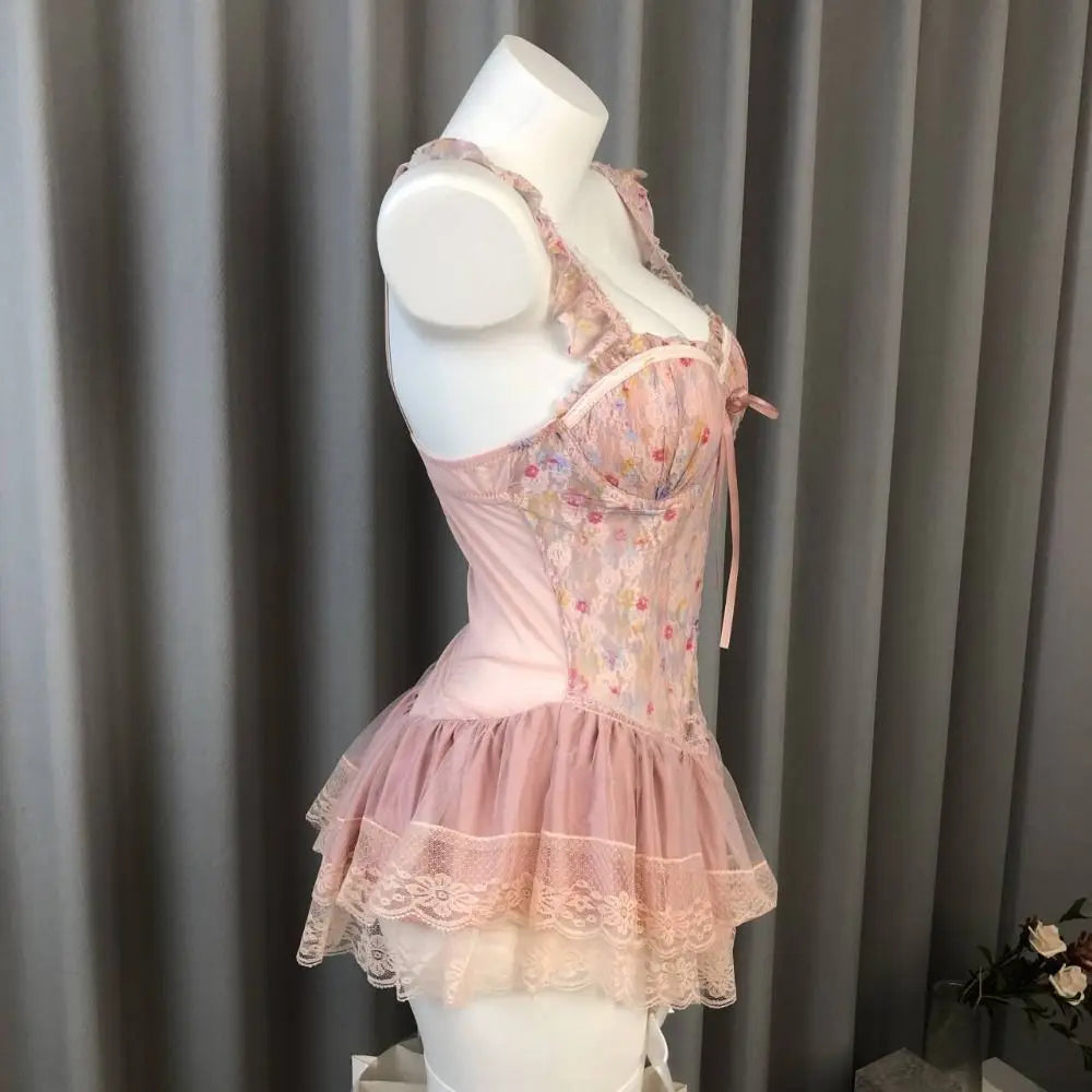 Lace Nightdress with Chest Pad – Sleeveless Women's Nightgown Lace Nightgown PLUSH