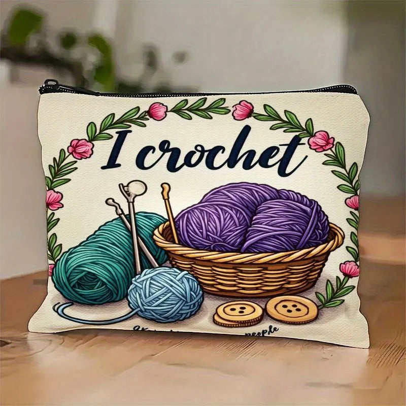 Yarn Knitting Print Makeup Bag – Zipper Pouch for Women Cosmetic Zipper Bag PLUSH A