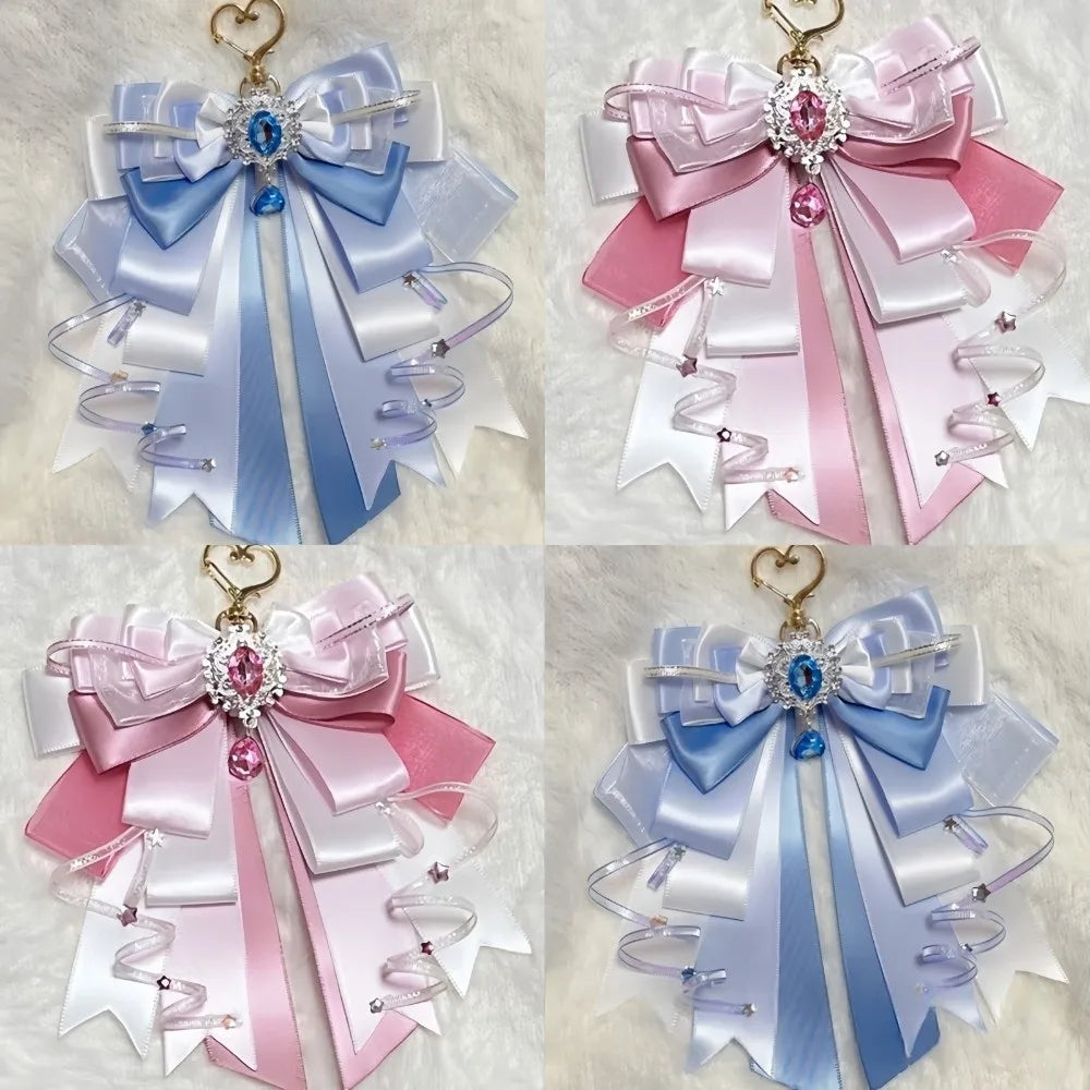 Rhinestone Multi-Layer Bow Pendant Keyring | Ita Bag Charm Bow Pendant Keyring PLUSH