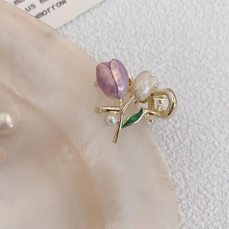 Tulip Mini Hair Claw Clip – Retro Floral Korean Hairpin Hair Claw Clip PLUSH