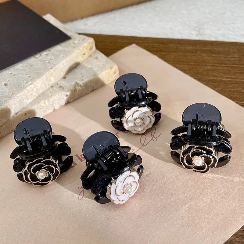 Black Camellia Mini Hair Claw Clip – Elegant Floral Hairpin Hair Claw Clip PLUSH