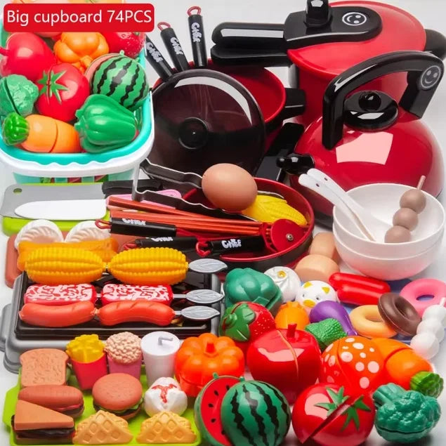 Kids Kitchen Pretend Play Toy Set – Cutting Fruit & Cooking Pretend Play Kitchen Set PLUSH 74PCS 1