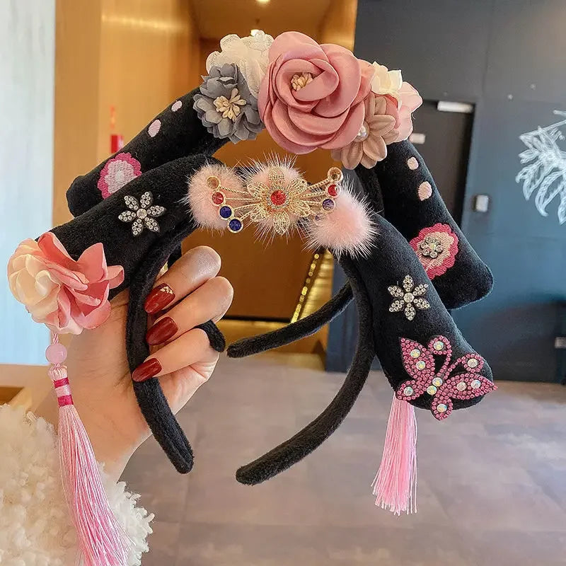 Chinese Hanfu Hair Hoop – Butterfly Flower Tassel Barrette Hair Hoop Barrette PLUSH