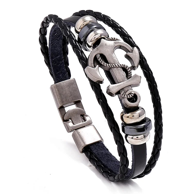Vintage Anchor Braided Leather Bracelet for Men | CHROMSTICA Leather Charm Bracelet PLUSH