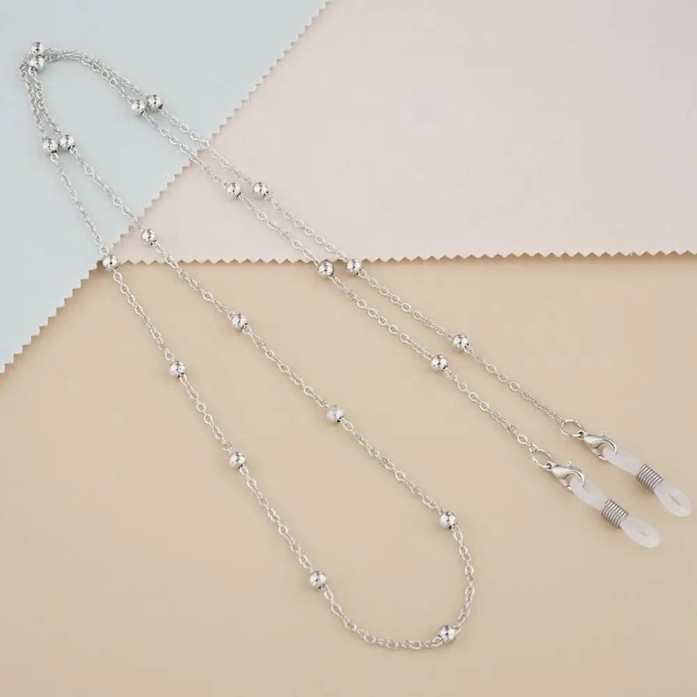 Metal Glasses Chain Sunglasses Lanyard – Unisex Bead Cord Glasses Chain Lanyard PLUSH kc silver