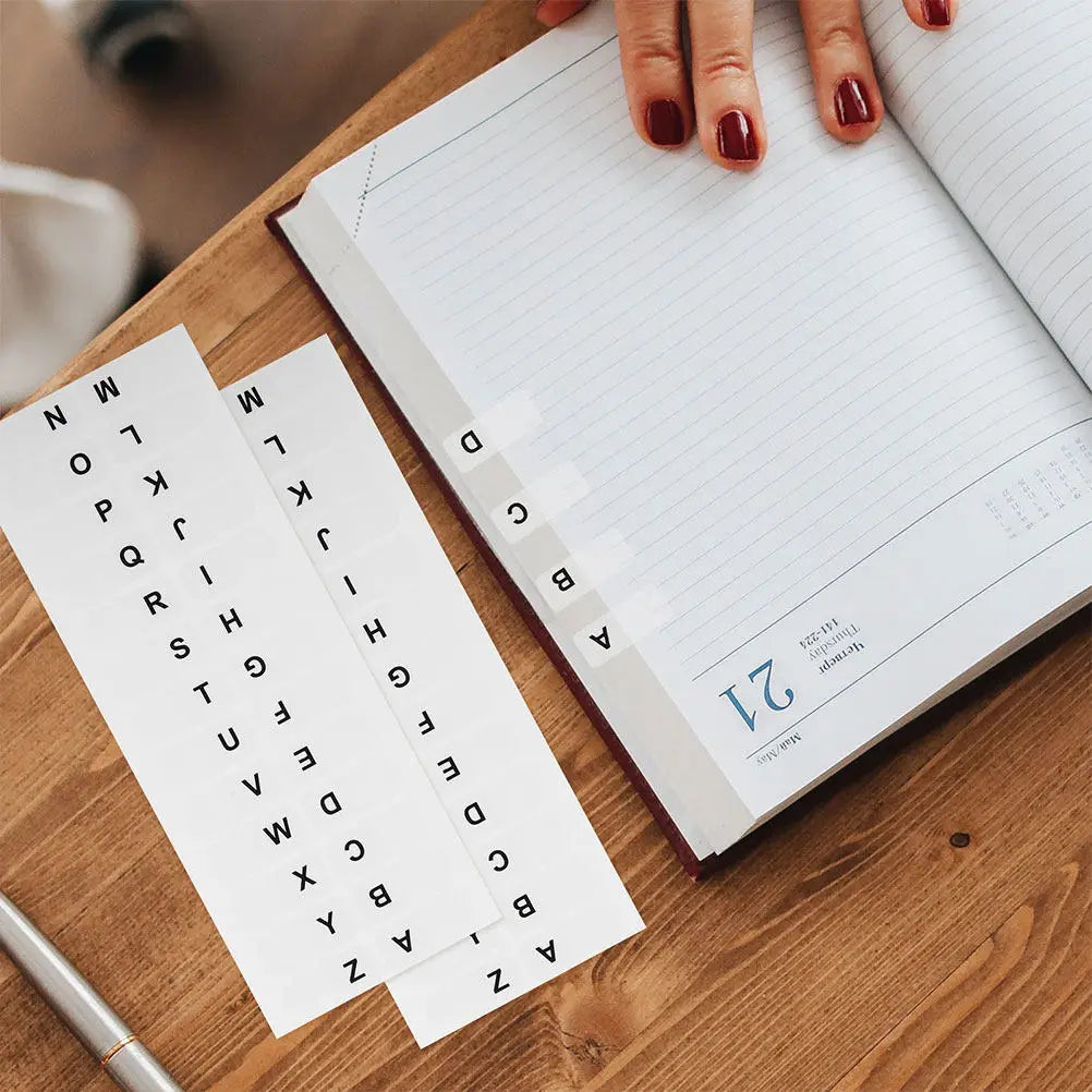 A–Z Alphabet Index Tabs 10 Sheets – White Writable Page Markers Index Tab Stickers PLUSH