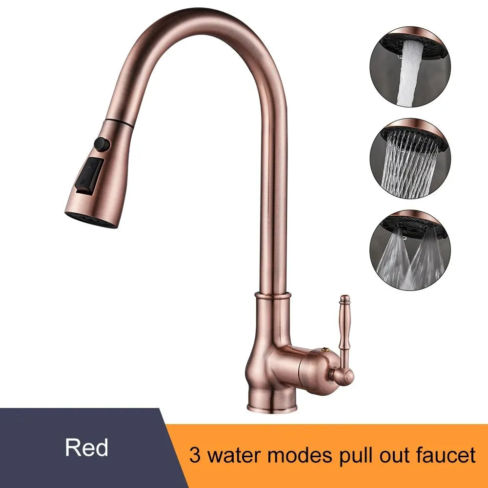 Pull Out Kitchen Faucet Antique Bronze Single Handle | EL9021 Kitchen Faucet PLUSH Red