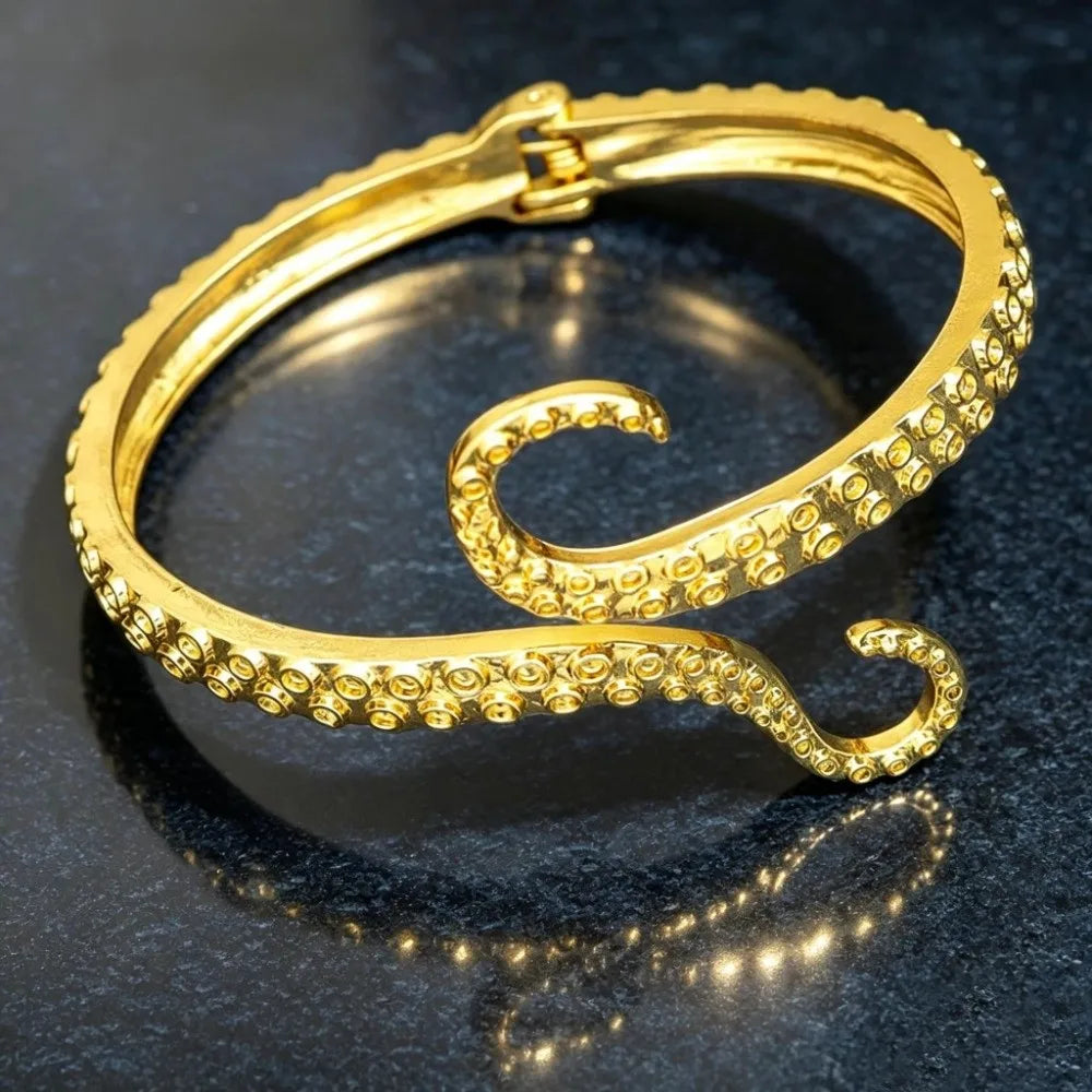 Vintage Octopus Gothic Hinged Cuff Bracelet – Gold & Silver Gothic Cuff Bracelet PLUSH