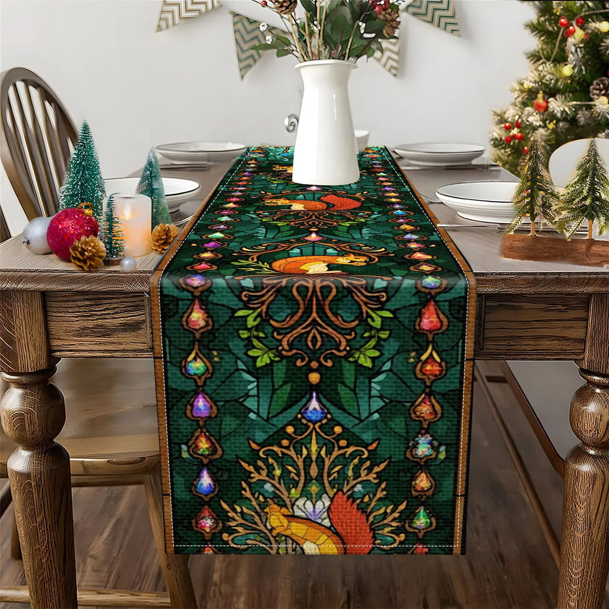 Squirrel Tree Print Table Runner | Pastoral Home Décor Table Runner PLUSH
