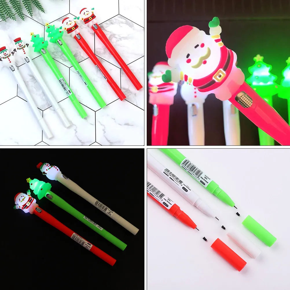Christmas Luminous Gel Pens Set 12pcs – Santa 0.5mm Writing Novelty Gel Pen Set PLUSH