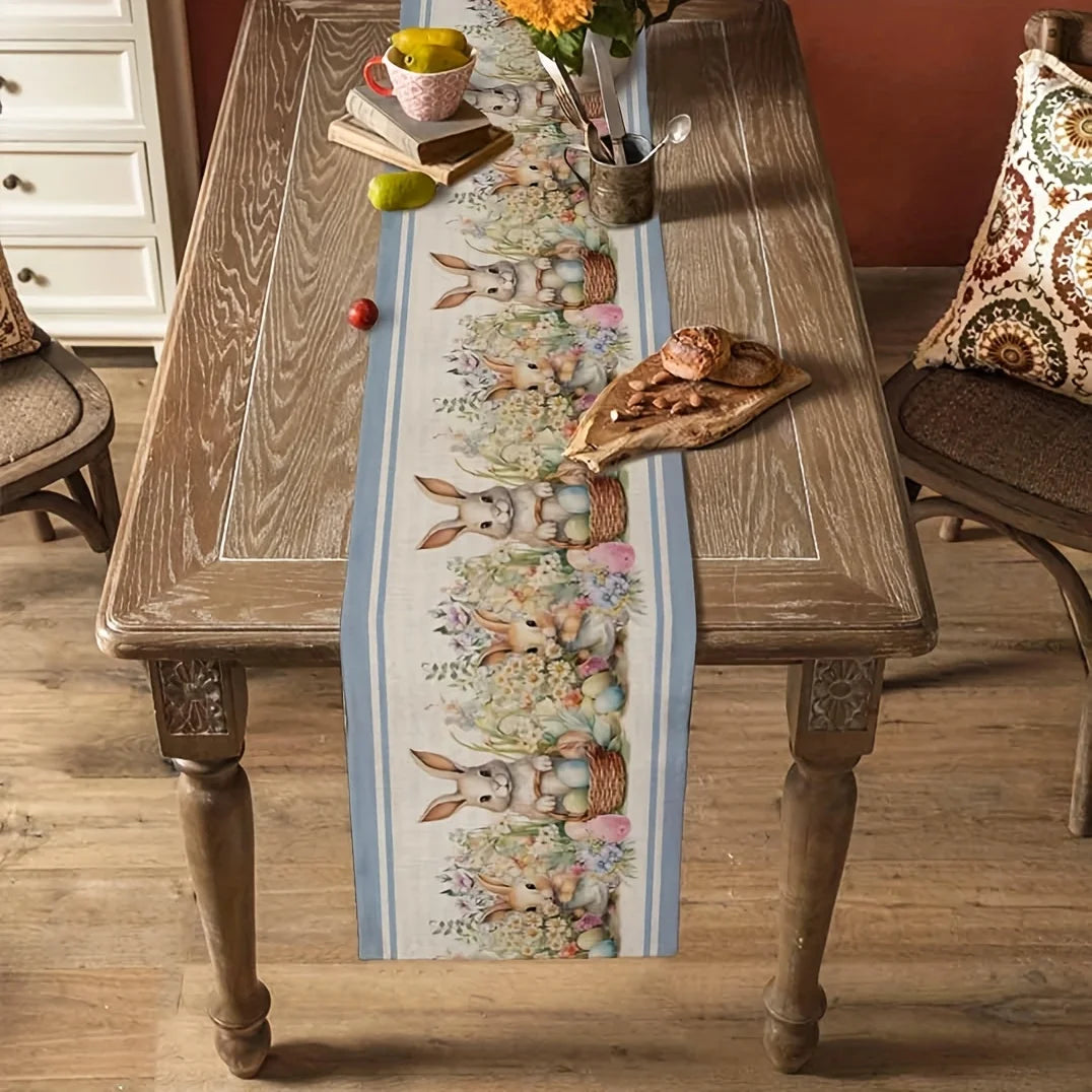 Easter Bunny Table Runner – Eggs & Watercolor Flower Design Holiday Table Runner PLUSH
