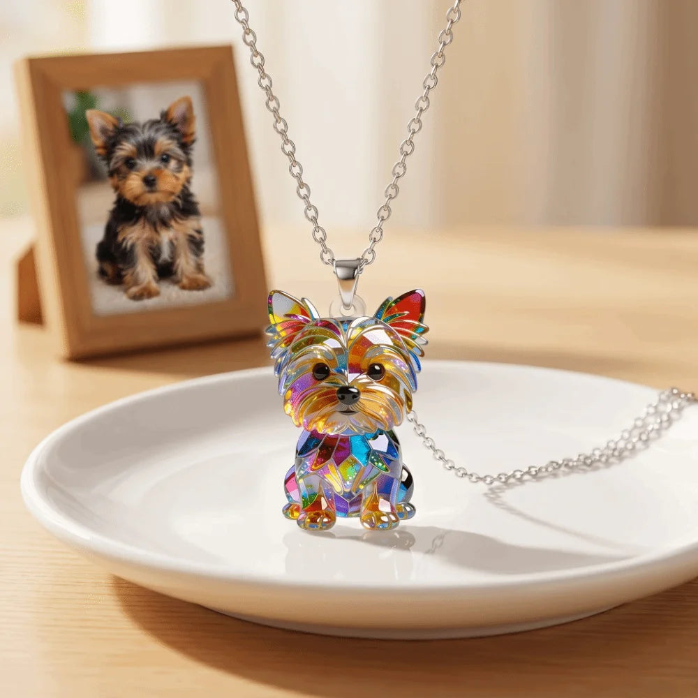 Yorkshire Terrier Acrylic Pendant Necklace – Cute Dog Sweater Chain Pendant Necklace PLUSH