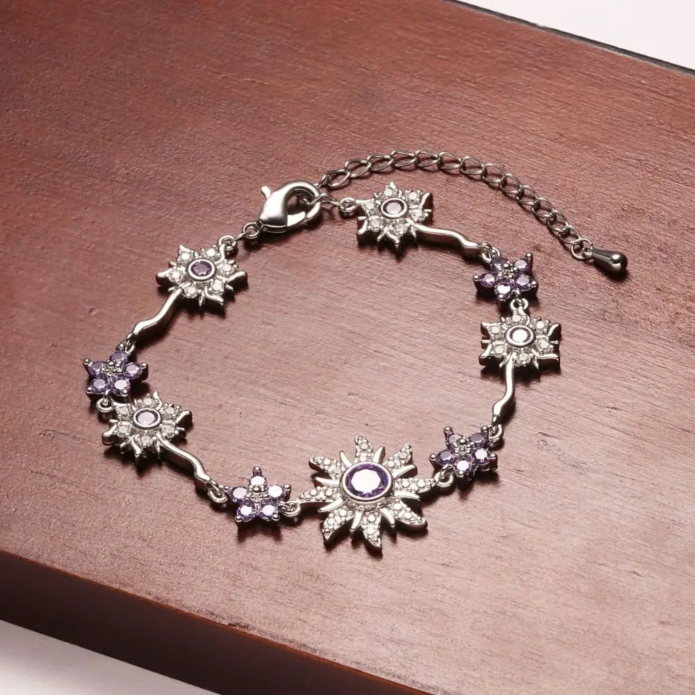 Sunflower Crystal Cubic Zirconia Bracelet – Gold & Silver Bangle Crystal Bangle Bracelet PLUSH