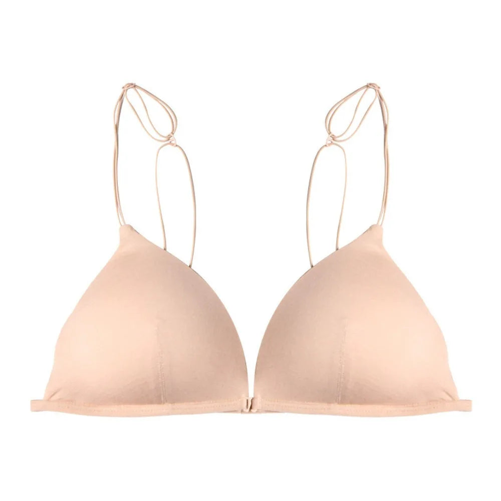 Women's Triangle Wireless Push-Up Bra – French Style Thin Straps Wireless Push-Up Bra PLUSH Nude L