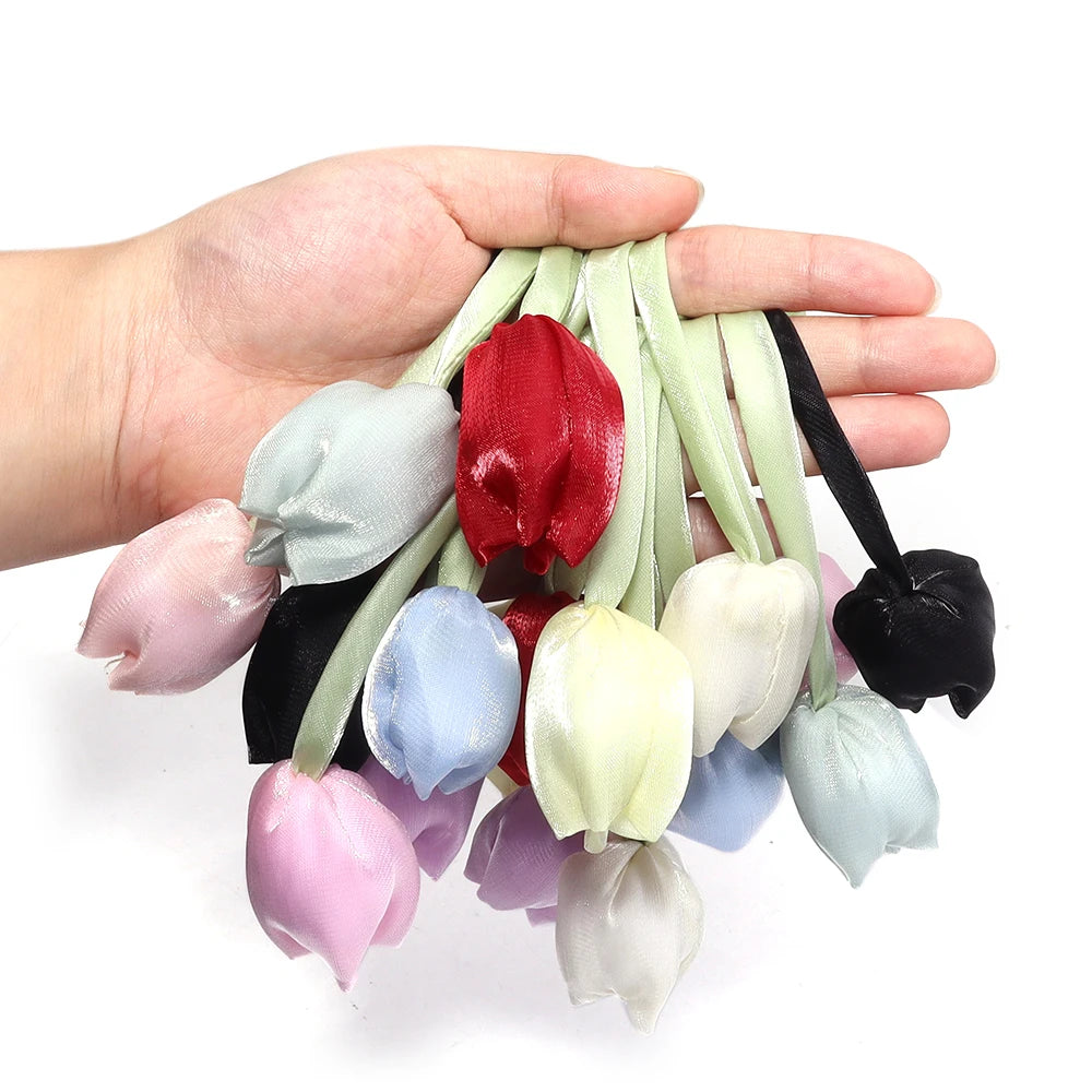 5pcs Tulip Fabric Flower Ribbons – DIY Bag Hat Clothes Decor Fabric Flower Trim PLUSH