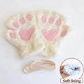 Fluffy Cat Paw Fingerless Gloves – Plush Animal Mittens Fingerless Plush Gloves PLUSH White 10Pairs