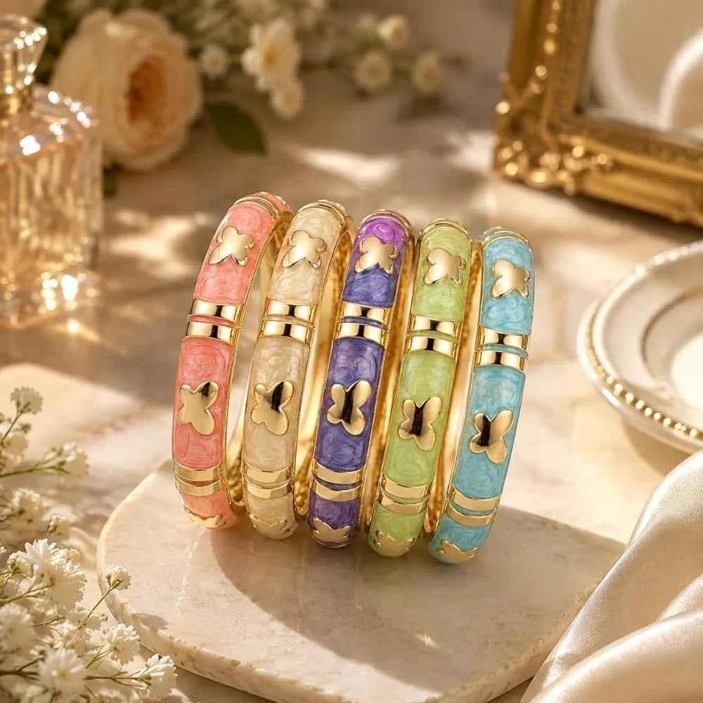 Colorful Cloisonne Enamel Bangle – Floral Butterfly Bracelet Enamel Bangle Bracelet PLUSH