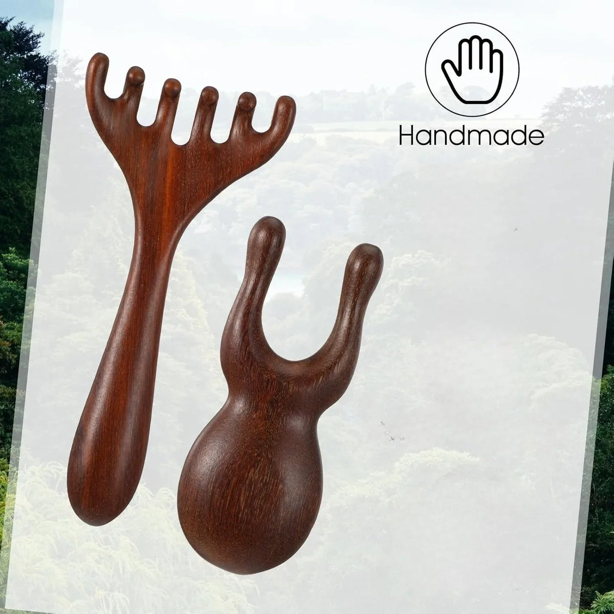 Wooden Gua Sha Tool Set – Sandalwood Scalp Comb 2Pcs | DUTRIEUX Facial Massage Tool PLUSH