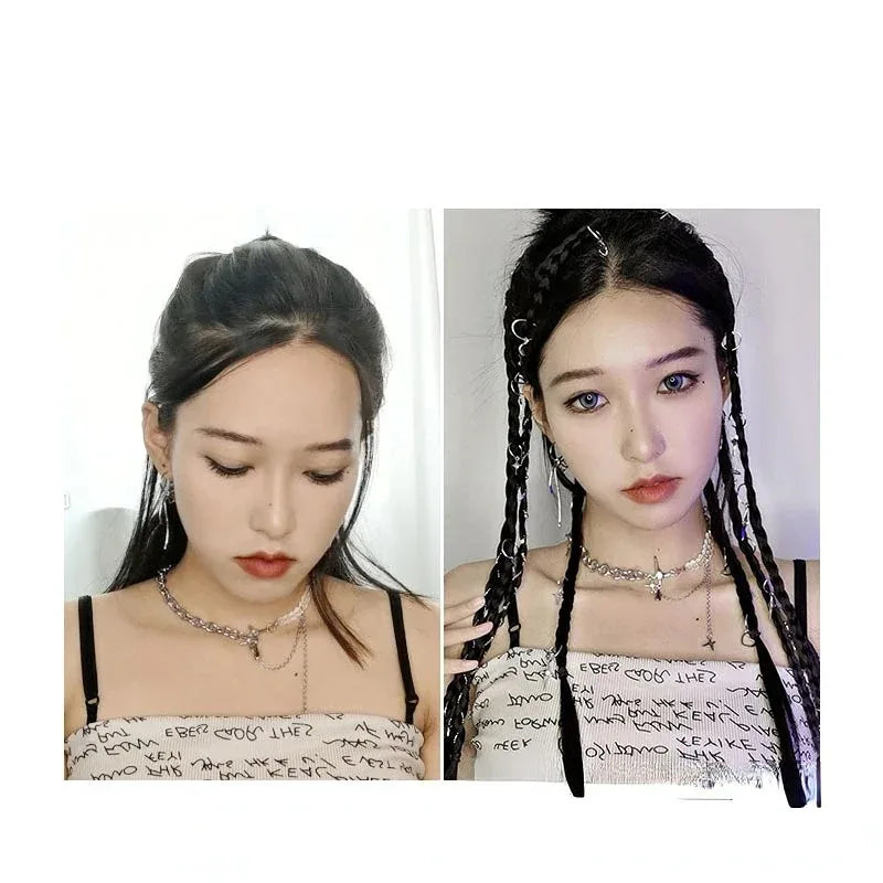 2Pcs Clip-In Braided Hair Extensions – Synthetic Twist Braid Pieces Clip-In Hair Extensions PLUSH