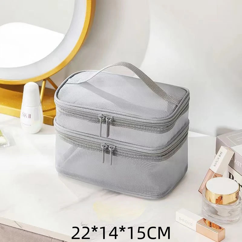 Travel Mesh Makeup Organizer Bag | Cosmetics Storage Box Makeup Organizer Bag PLUSH Double layer bag 1