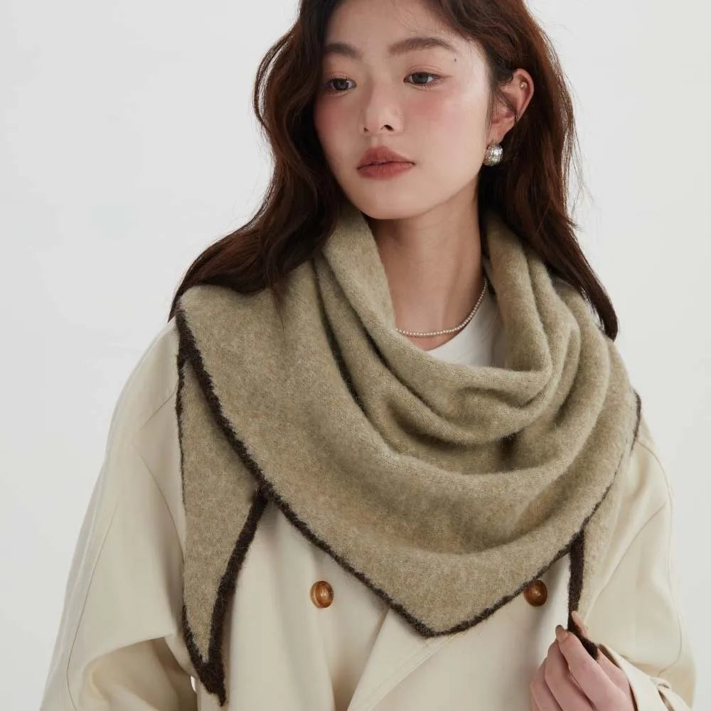 Women's Triangle Shawl Scarf – Soft Knit Wool Blend Cape Triangle Shawl Scarf PLUSH