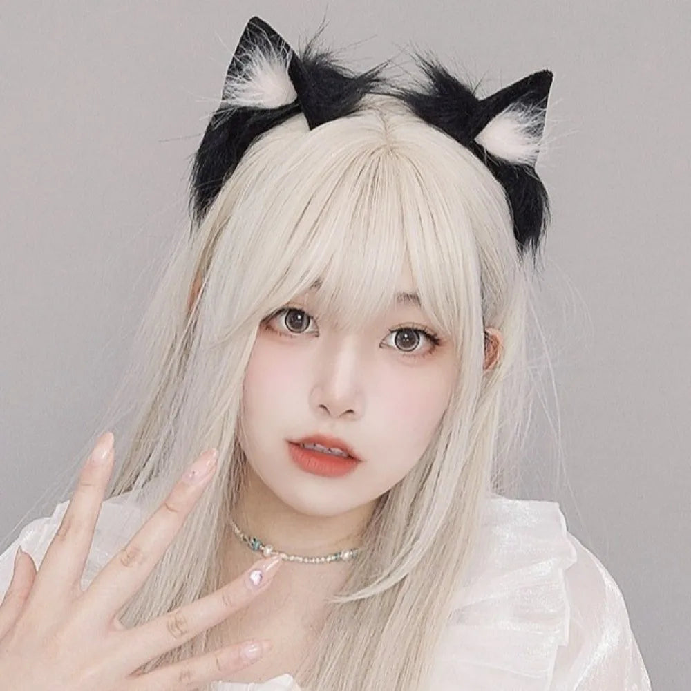 Furry Cat Ears Headband & Hair Clips – Cosplay Lolita Set Cat Ears Headband PLUSH