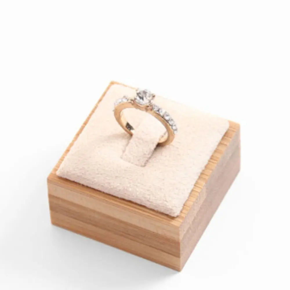 Wooden Ring Box Travel Jewelry Organizer Display Case Jewelry Display Box PLUSH Beige