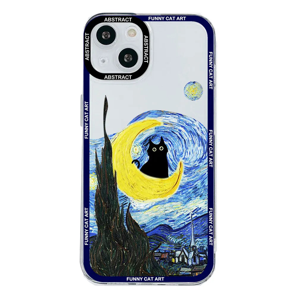 Van Gogh Starry Night Cat Transparent iPhone Case – TPU Cover Phone Case PLUSH Style 8 For iPhone 12ProMax